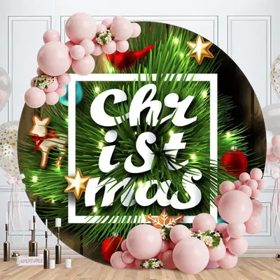 Light Green Leaves Round Wood Christmas Backdrop - Aperturee