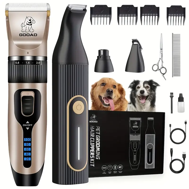 GOOAD 4-in-1 Dog Clippers with Nail Grinder, Summer Pet Grooming Made Easy - Low Noise & Cordless for Dogs, Cats, Rabbit,pet ...