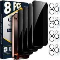 4 Pack Privacy Screen Protector for iPhone 16 15 14 13 12 11 Pro Max with 4 Pack Camera Lens Protector, Anti Spy Tempered Gla...