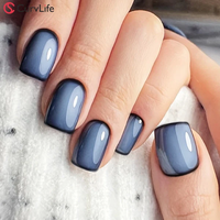 Smoky Grey Press On Nails | CurvLife Nail | 24pcs Short Square Fake Nails | Glossy Gradient Design | Easy Apply, Comfortable ...