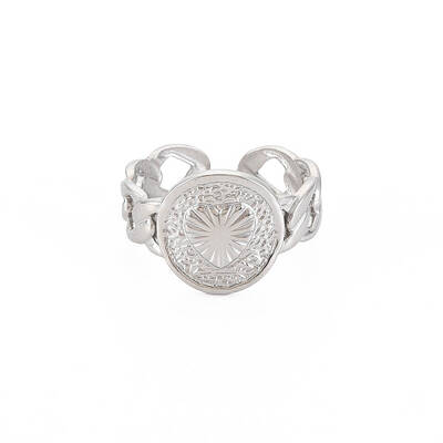 Non-Tarnish 304 Stainless Steel Flat Round with Heart Open Cuff Ring for Women