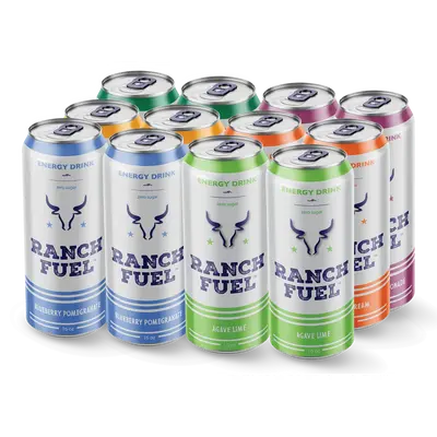 Ranch Fuel Energy Drink | Zero Sugar | 12 Pack Beverage | 200 mg Natural Caffeine | No Artificial Colors | Carbonated Filtere...