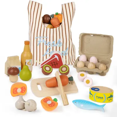 Lehoo Castle Wooden Pretend Play Food Sets for Kids Kitchen, Food Toys for Kids, with Shopping Bag, Pretend Food Play Kitchen...