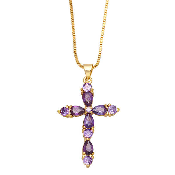 Colorful Zircon Cross Necklace Hip Hop Fashion Diamond Sweater Chain NKB266
