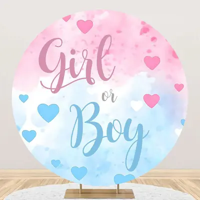 Round Blue Pink Girl Or Boy Gender Reveal Backdrop - Aperturee