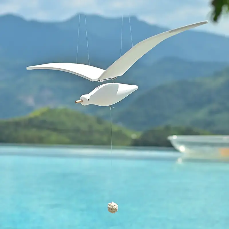 Hanging Flying Flapping Seagull Wooden Seagull Collectible Modern Soaring Seagulls Hanging Ornaments for Dorm Restaurant Apar...