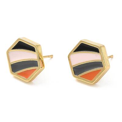 Rack Plating Brass Hexagon Stud Earrings with Enamel