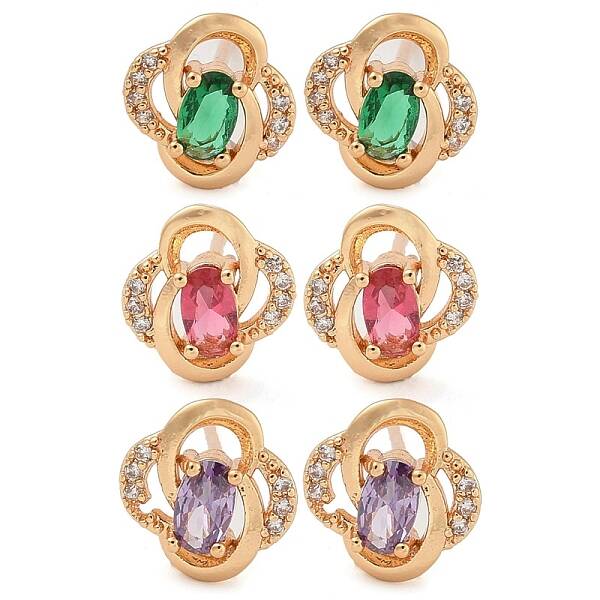 Rack Plating Brass Cubic Zirconia Stud Earrings