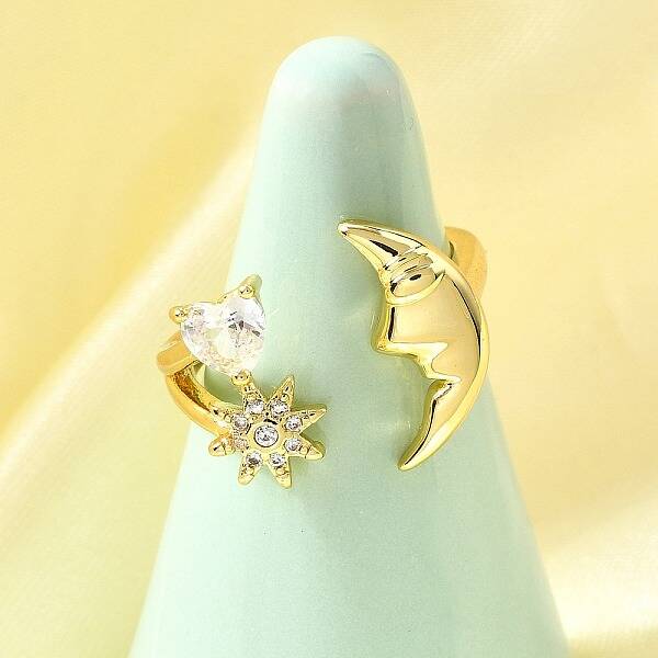 Ocean Theme Brass Micro Pave Cubic Zirconia Cuff Rings for Women