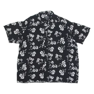 THE URBAN SCRIPT Mens Hawaiian Shirt Black Viscose Floral XL