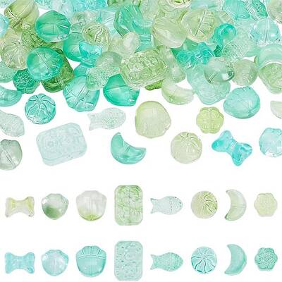 160Pcs 16 Styles Transparent Spray Painted Glass Beads