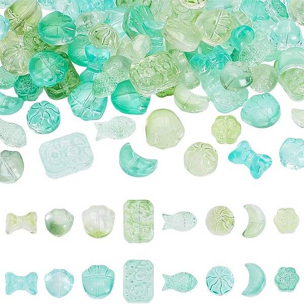 160Pcs 16 Styles Transparent Spray Painted Glass Beads