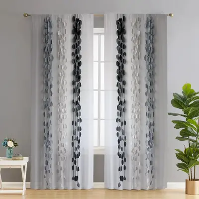Semi-transparent Curtain, 2 Counts Modern Simple Digital Printing Rod Pocket Curtain, Window Curtain for Home Living Room Bed...