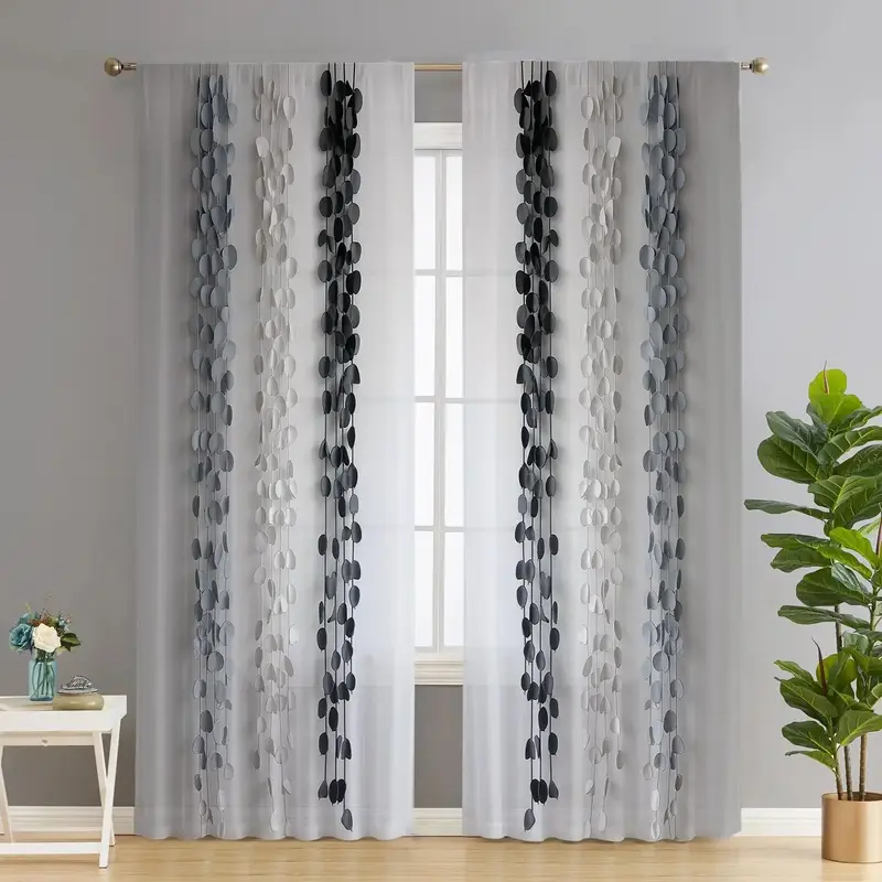 Semi-transparent Curtain, 2 Counts Modern Simple Digital Printing Rod Pocket Curtain, Window Curtain for Home Living Room Bed...