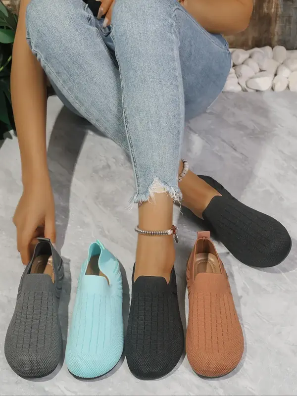 Women's Solid Color Slip-on Loafer Shoes, Casual Comfortable Breathable Flat Shoes for Daily Wear, Lightweight Non-slip Shoes...