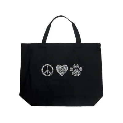 Peace Love Cats - Large Word Art Tote Bag - Royal - LARGE