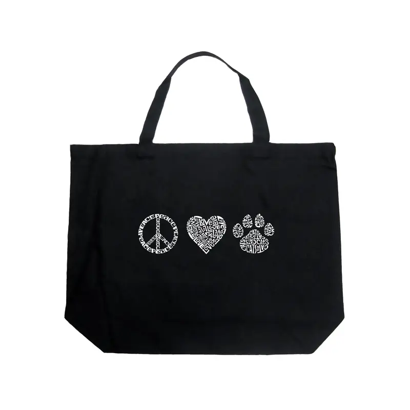 Peace Love Cats - Large Word Art Tote Bag - Royal - LARGE