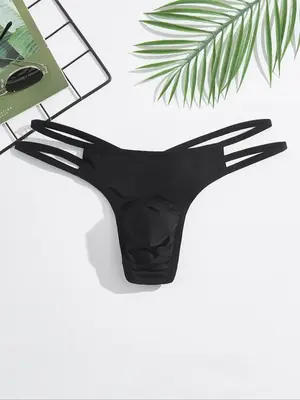 Men's Sexy Style Solid Cut Out Waist Thong, Menswear Breathable Comfortable Plain Panty for Daily Wear, Men's Underwear for A...