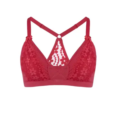 Passion Red - Lace Organic Cotton & Silk Bralette | Size: 16 | Color: Red