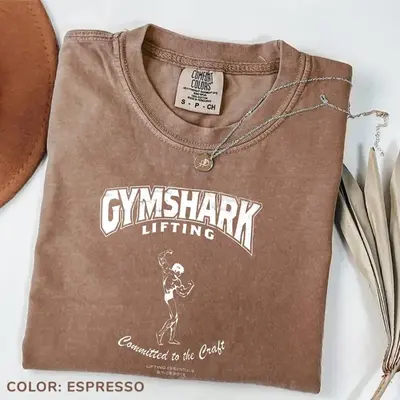 Comfort Colors GYMSHARK Lifting T-Shirt Espresso Color Menswear Fashion Classic Vintage Cotton Tee with Sarcasm Quote for Wor...