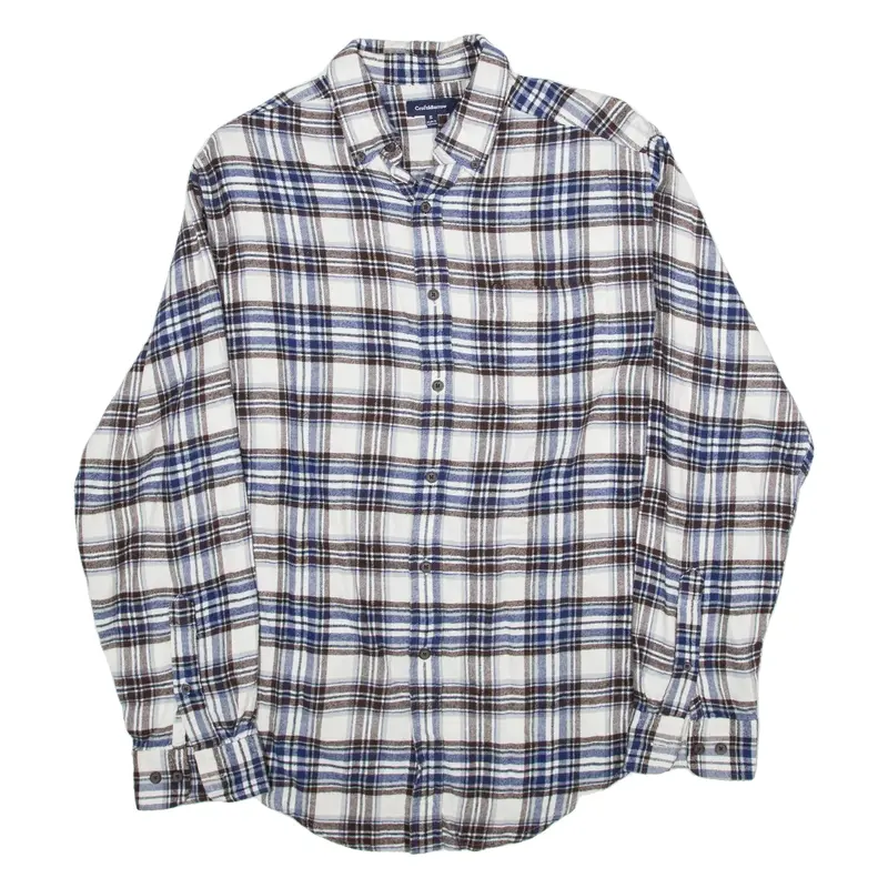 CROFT & BARROW Flannel Shirt White Check Long Sleeve Mens S