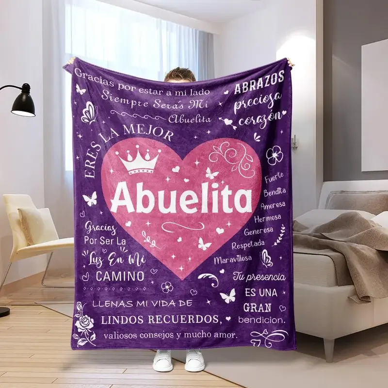 Creative Grandma Gift Blanket, 1 Count Heart & Butterfly Pattern Blanket, Letter Print Soft Blanket, Birthday Gift for Grandm...