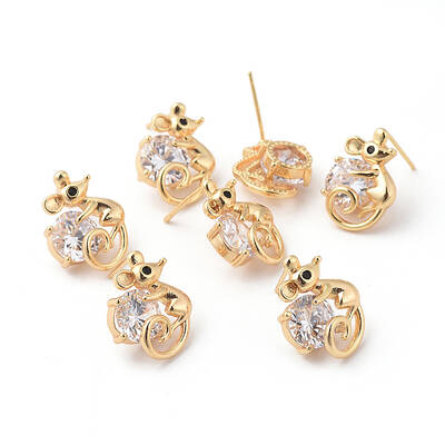 Brass Micro Pave Cubic Zirconia Stud Earrings