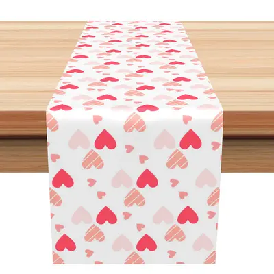 Pink Cute Hearts Repeat Valentines Day Table Runner - Aperturee