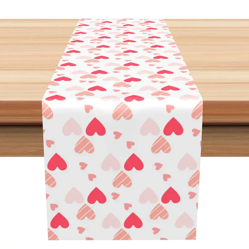 Pink Cute Hearts Repeat Valentines Day Table Runner - Aperturee