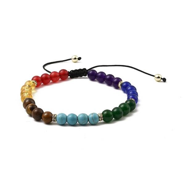 Natural & Synthetic Mixed Stone Round Braided Bead Bracelet