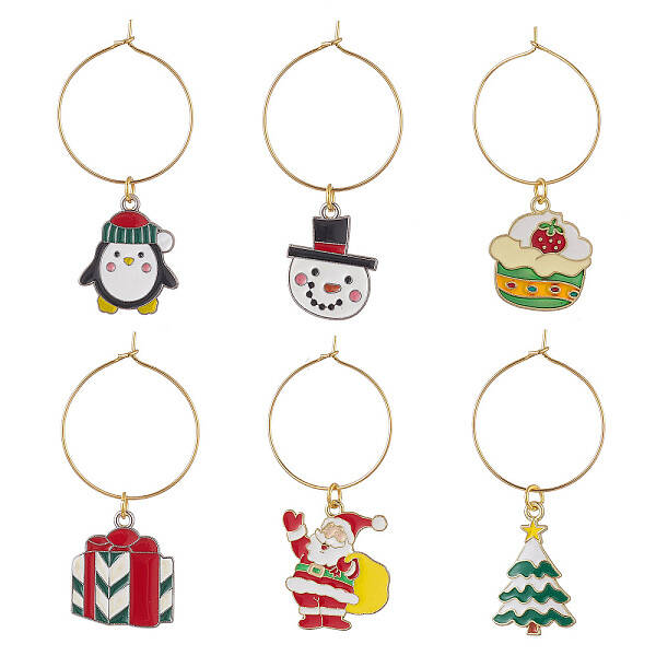Christmas Theme Alloy Enamel Wine Glass Charms