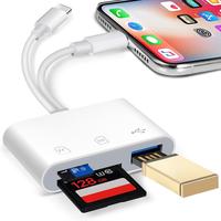 SD Card Reader for  iPad,  Memory Card Reader Built-in Dual Lightning & USB-C Connector Card Adapter with SD/MicroSD/USB-A 3 ...