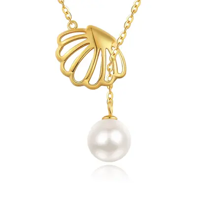 Sterling Silver with Yellow Gold Plated Circular Shaped Pearl Shell Adjustable Y Necklace