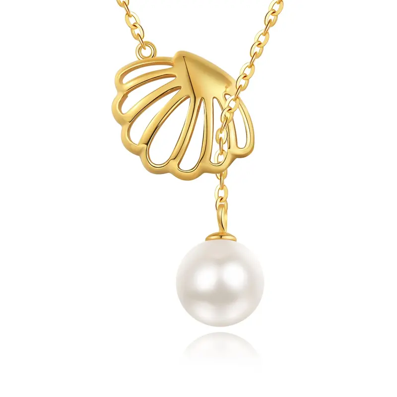 Sterling Silver with Yellow Gold Plated Circular Shaped Pearl Shell Adjustable Y Necklace