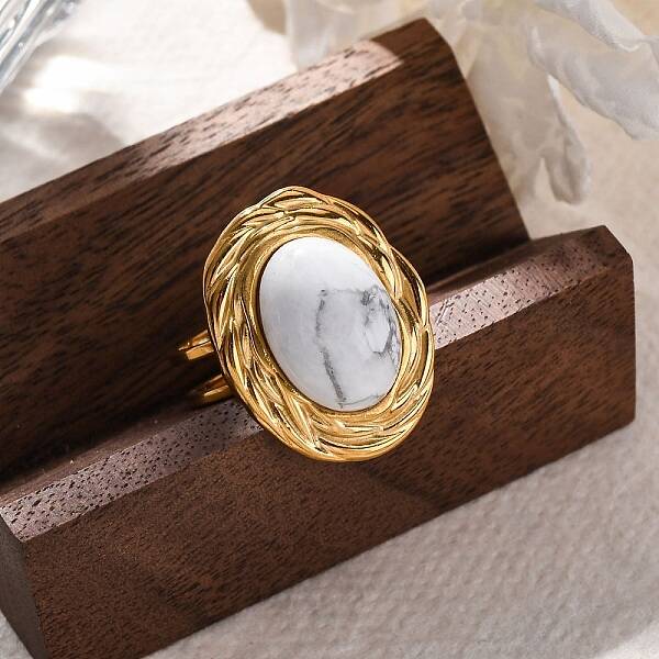 Oval Natural Howlite Finger Rings