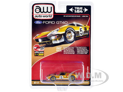 1966 Ford GT40 RHD (Right Hand Drive) 5 Gold with Graphics Limited Edition to 3600 pieces Worldwide 1/64 Diecast Model Car by...
