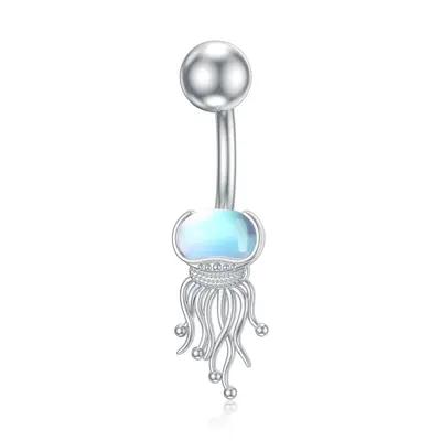 Sterling Silver Moonstone Jellyfish Belly Button Ring