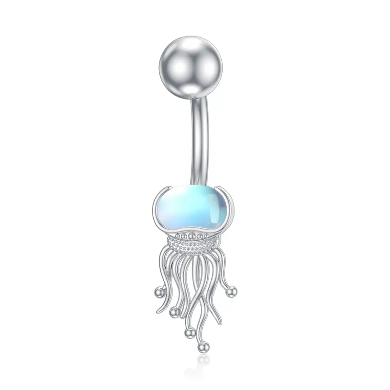 Sterling Silver Moonstone Jellyfish Belly Button Ring