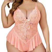 Avidlove Plus Size Lingerie for Women Lace Bodysuit One Piece Hot Mesh Chemise V Neck Sleepwear L-5XL