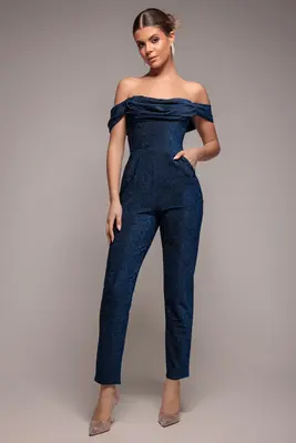 Goddiva Lurex Cowl Neck Romper - Royalblue