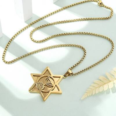 Hanukkah 304 Stainless Steel Star of David Pendant Necklaces
