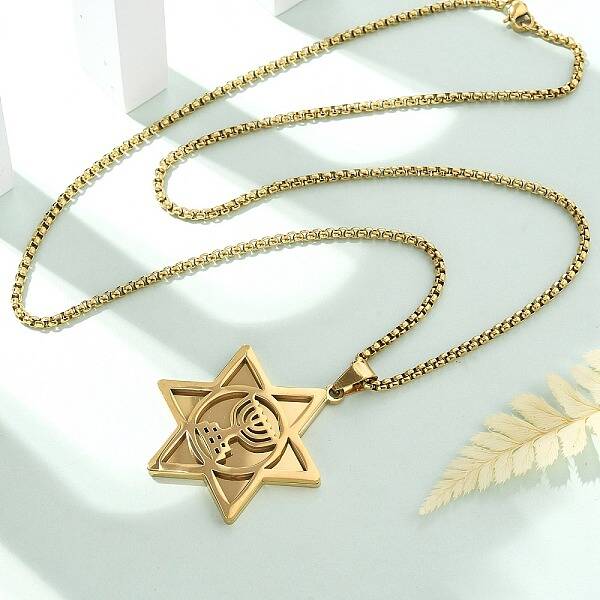 Hanukkah 304 Stainless Steel Star of David Pendant Necklaces
