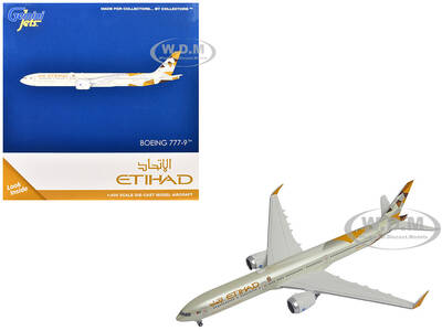 Boeing 777-9 Commercial Aircraft Etihad Airways (A6-FAA) Beige with Tail Graphics 1/400 Diecast Model Airplane by GeminiJet...