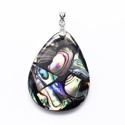 Brass Paua Shell Teardrop Pendants