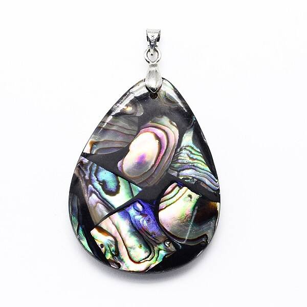 Brass Paua Shell Teardrop Pendants