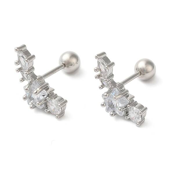 Star Brass Micro Pave Clear Cubic Zirconia Cartilage Earrings