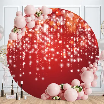 Aperturee Red Glitter Bokeh Theme Simple Circle Birthday Backdrop | Custom Round Backdrop | Round Backdrop Stand Covers | Cir...