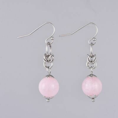 Natural Rose Quartz Dangle Earrings