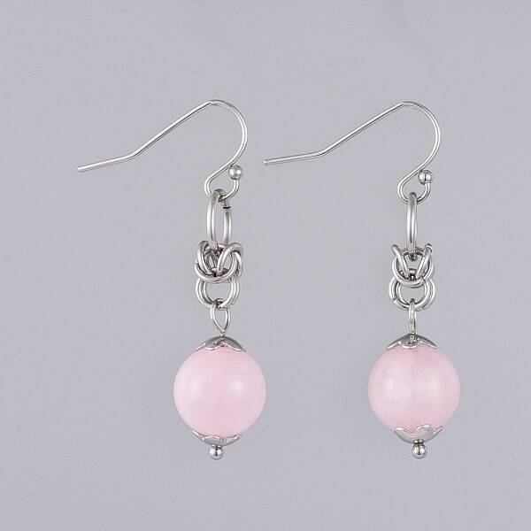 Natural Rose Quartz Dangle Earrings