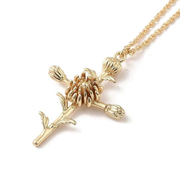 304 Stainless Steel Cross with Flower Pendant Necklaces for Women